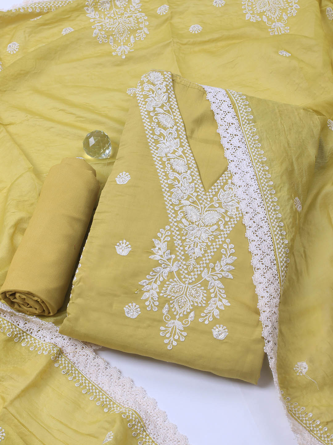 Embroidery Cotton Blend Unstitched Suit With Dupatta