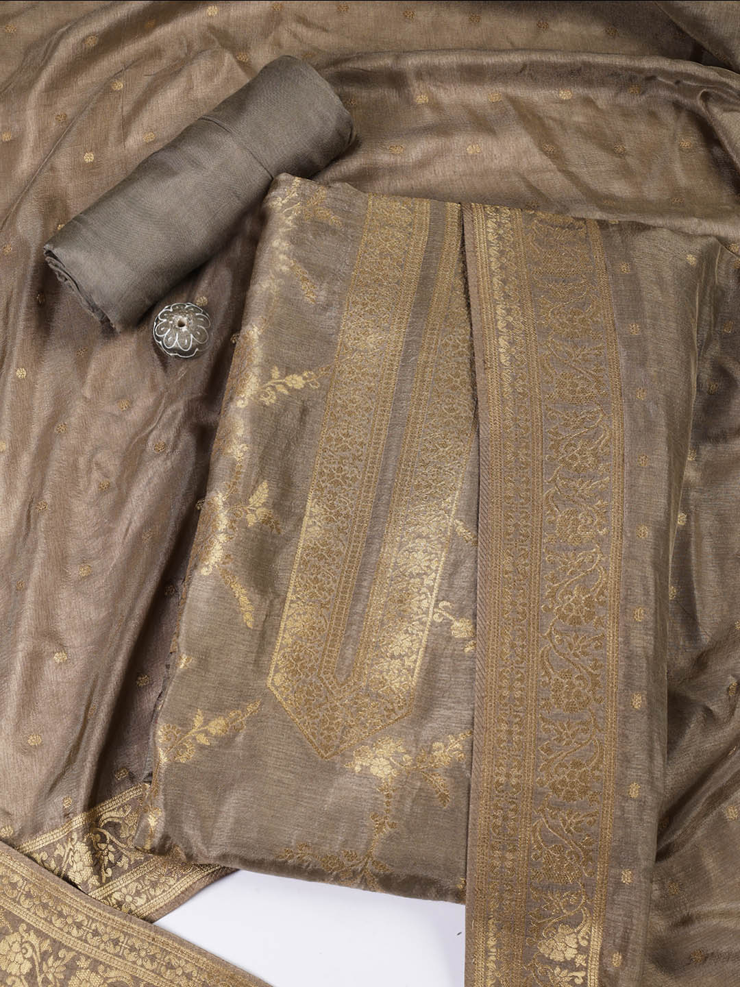 Embroidered Chanderi Unstitched Suit Piece With Dupatta