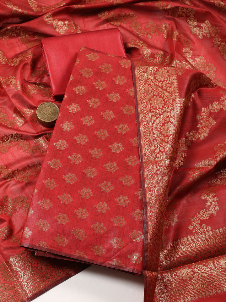 Woven Chanderi Unstitched Suit Piece With Dupatta