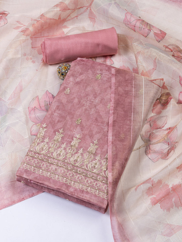 Neck Embroidered Cotton Blend Unstitched Suit With Dupatta