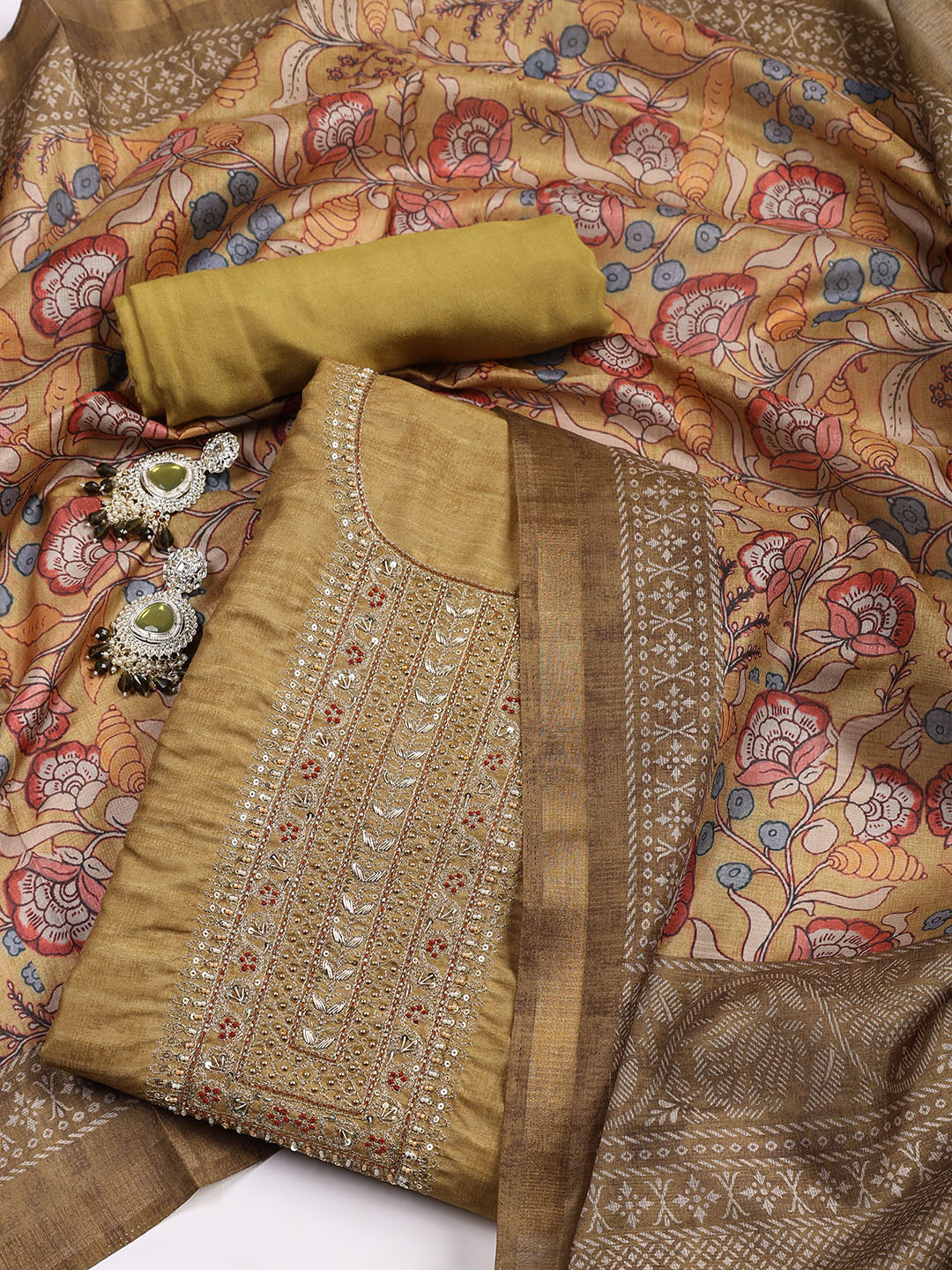 Neck Embroidered Tissue Unstitched Suit With Dupatta