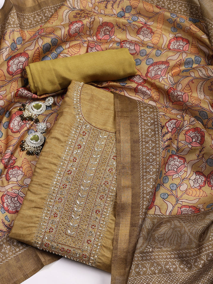 Neck Embroidered Tissue Unstitched Suit With Dupatta
