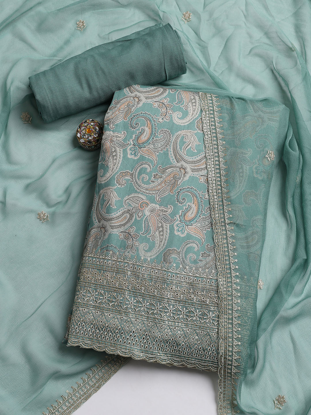 Embroidered Muslin Unstitched Suit With Dupatta