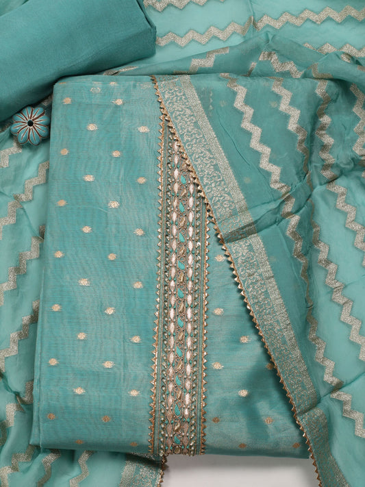 Neck Patti Chanderi Unstitched Suit With Dupatta