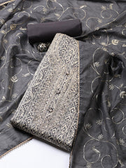 Neck Embroidered Cotton Blend Unstitched Suit Piece With Dupatta