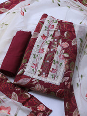 Patch Neck Cotton Blend Unstitched Suit Piece With Dupatta