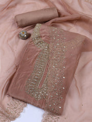 Neck Embroidered Organza Unstitched Suit With Dupatta