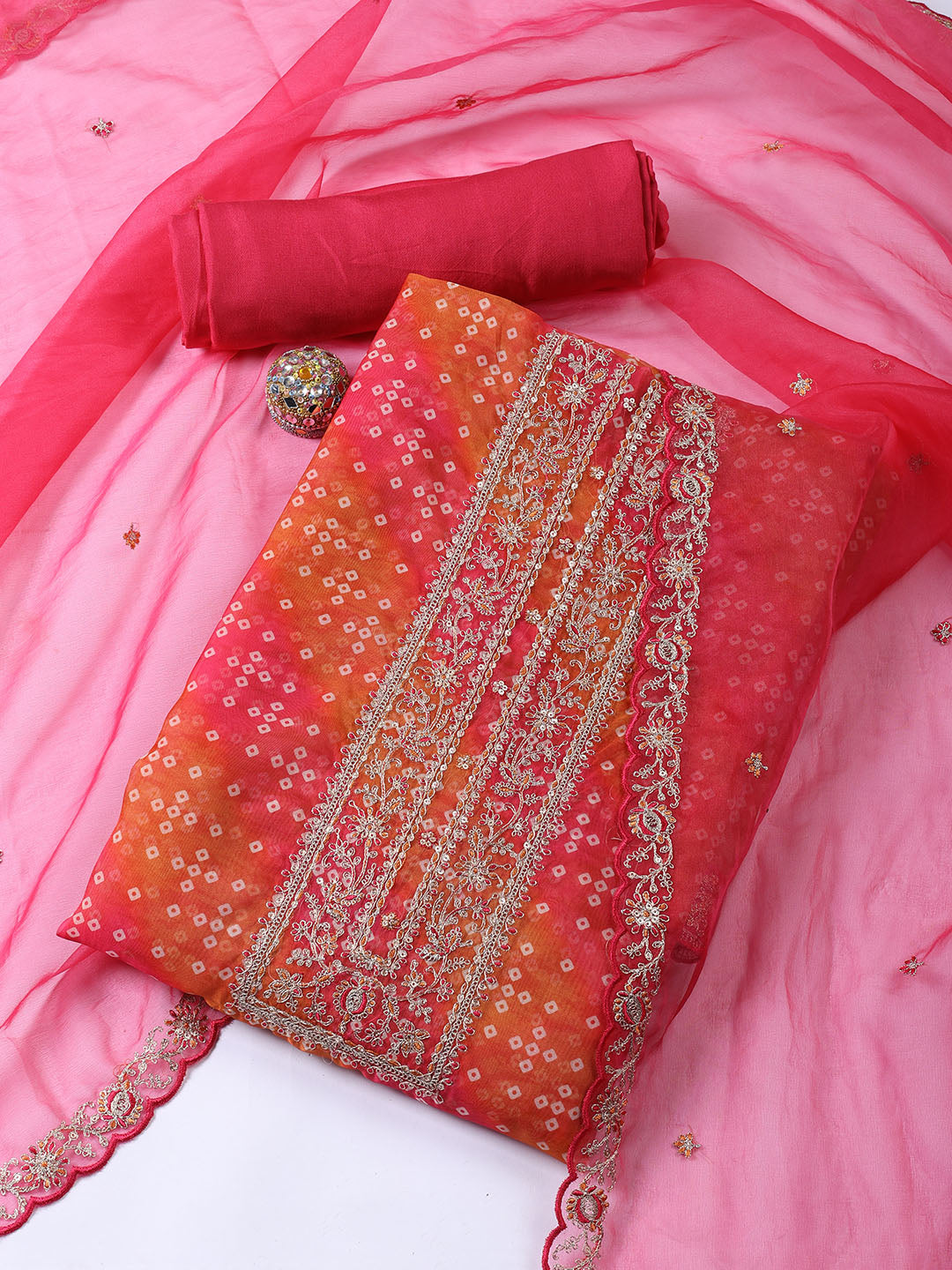 Neck Embroidered Organza Unstitched Suit With Dupatta