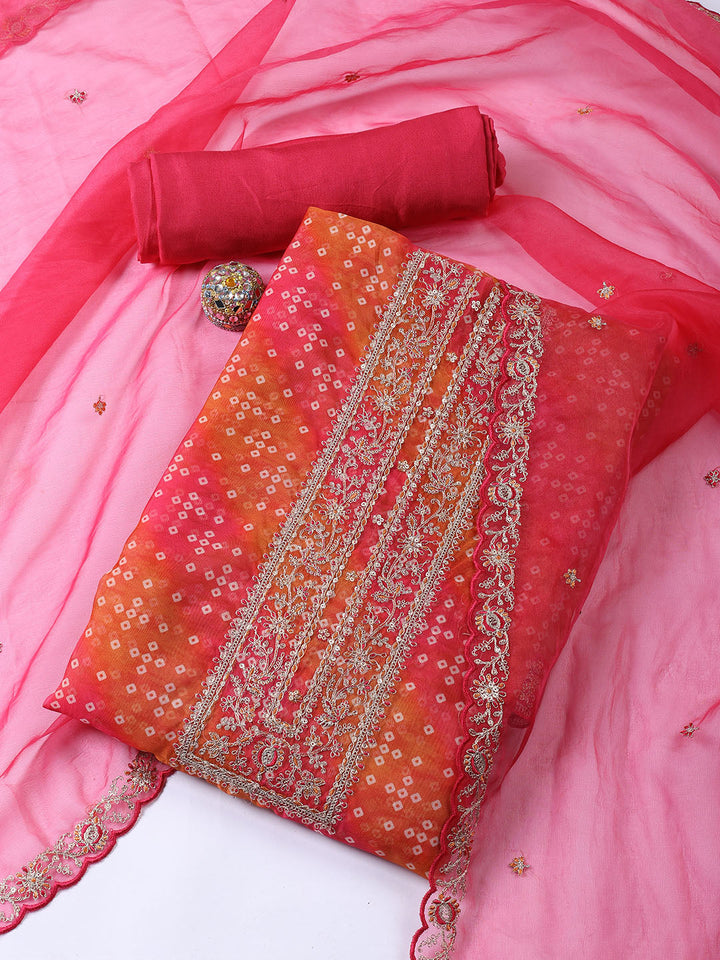 Neck Embroidered Organza Unstitched Suit With Dupatta