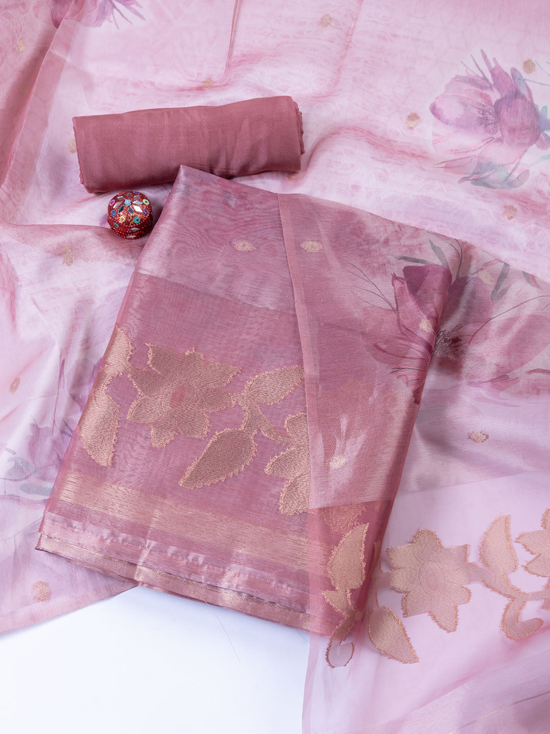 Embroidered Tissue Unstitched Suit With Dupatta
