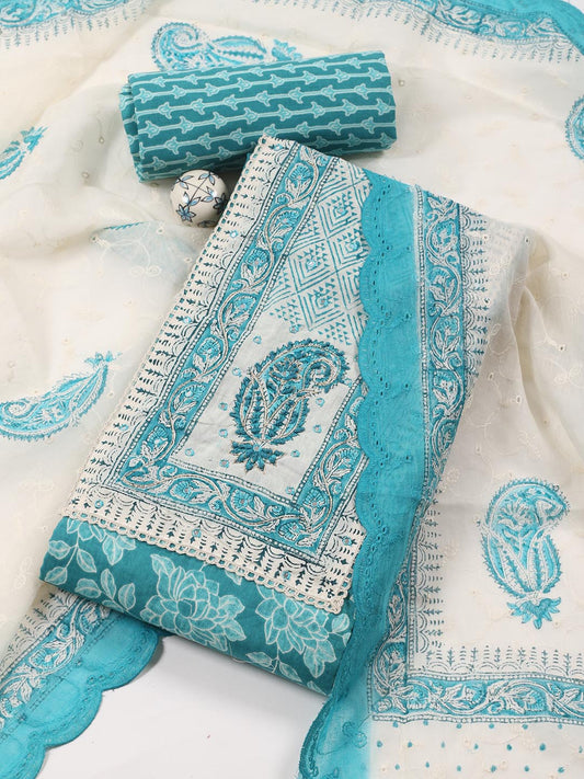 Printed Cotton Blend Unstitched Suit Piece With Dupatta