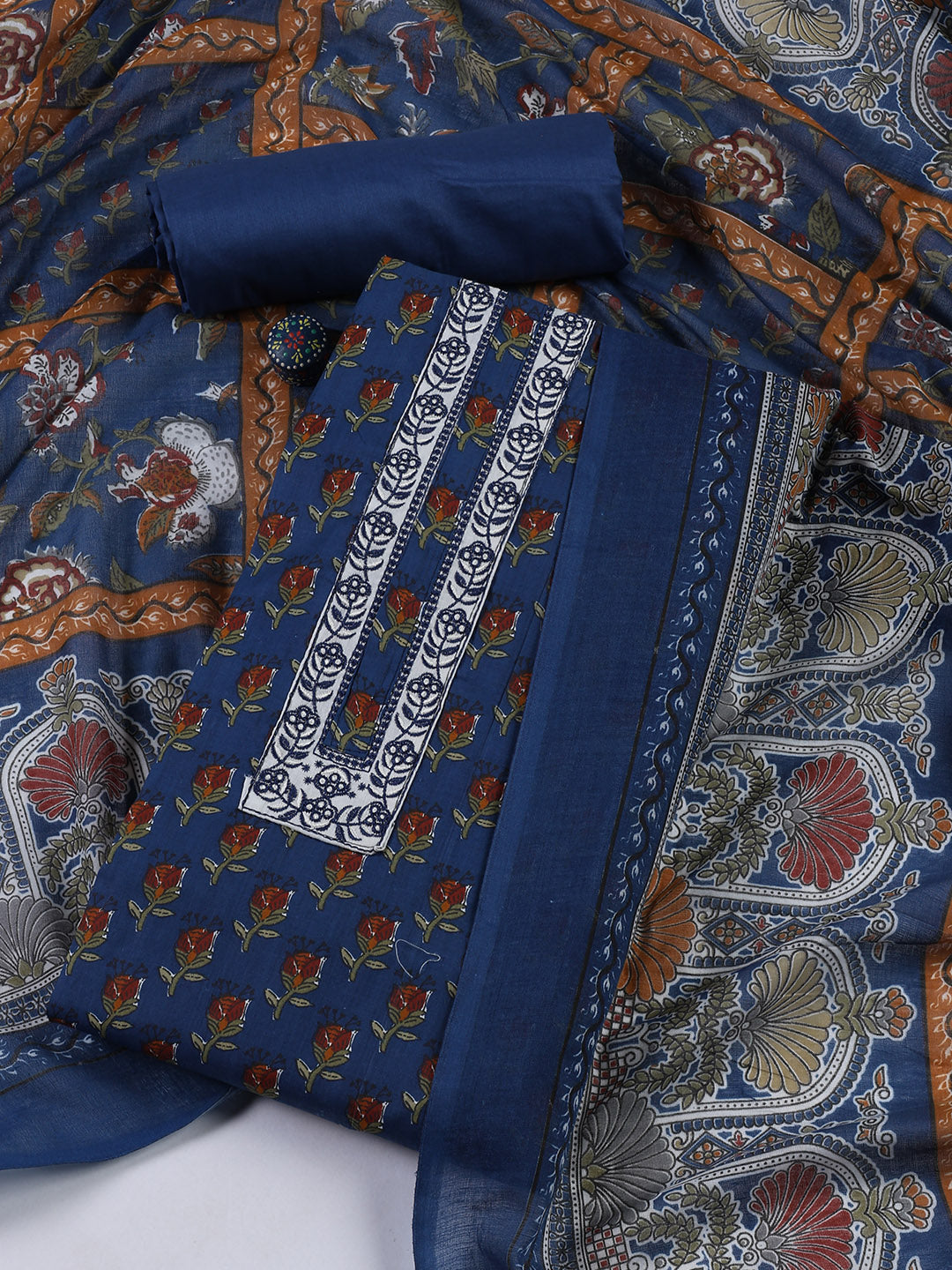 Printed Cotton Blend Unstitched Suit With Dupatta