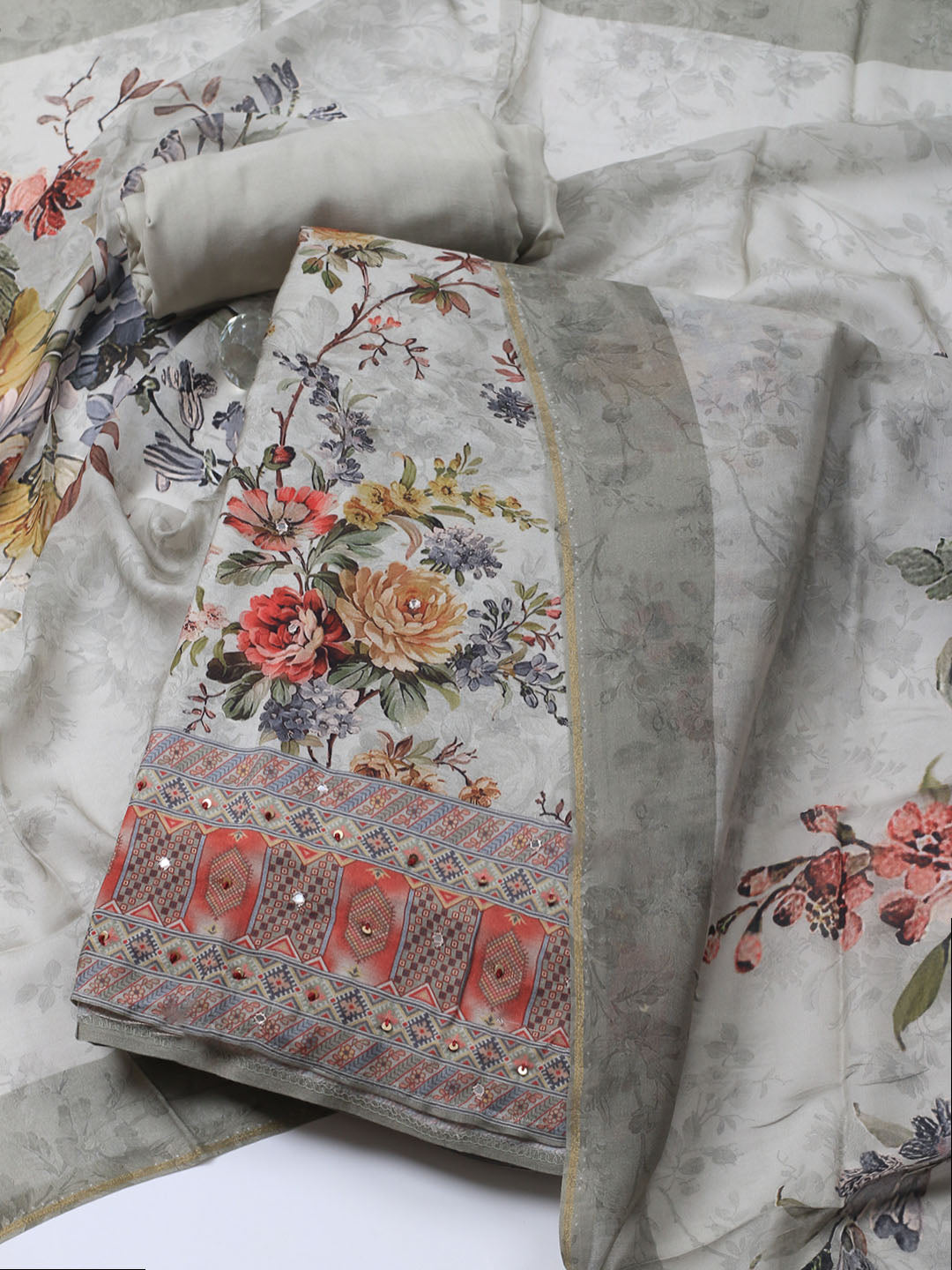 Printed Muslin Unstitched Suit With Dupatta