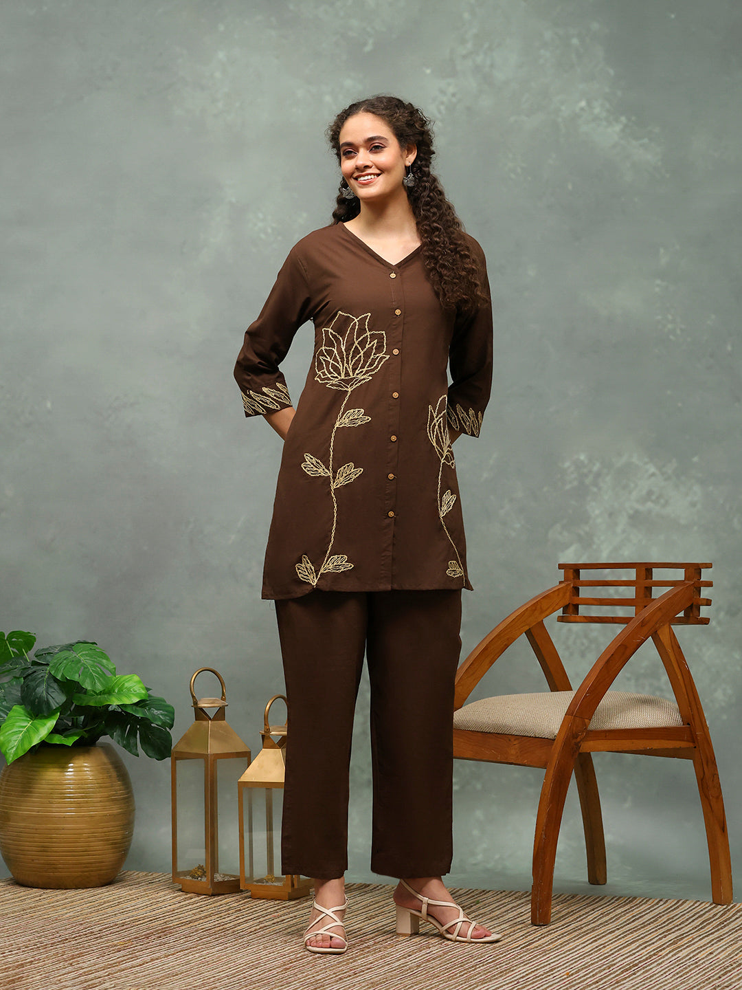 Printed Cotton Blend Kurta With Pants