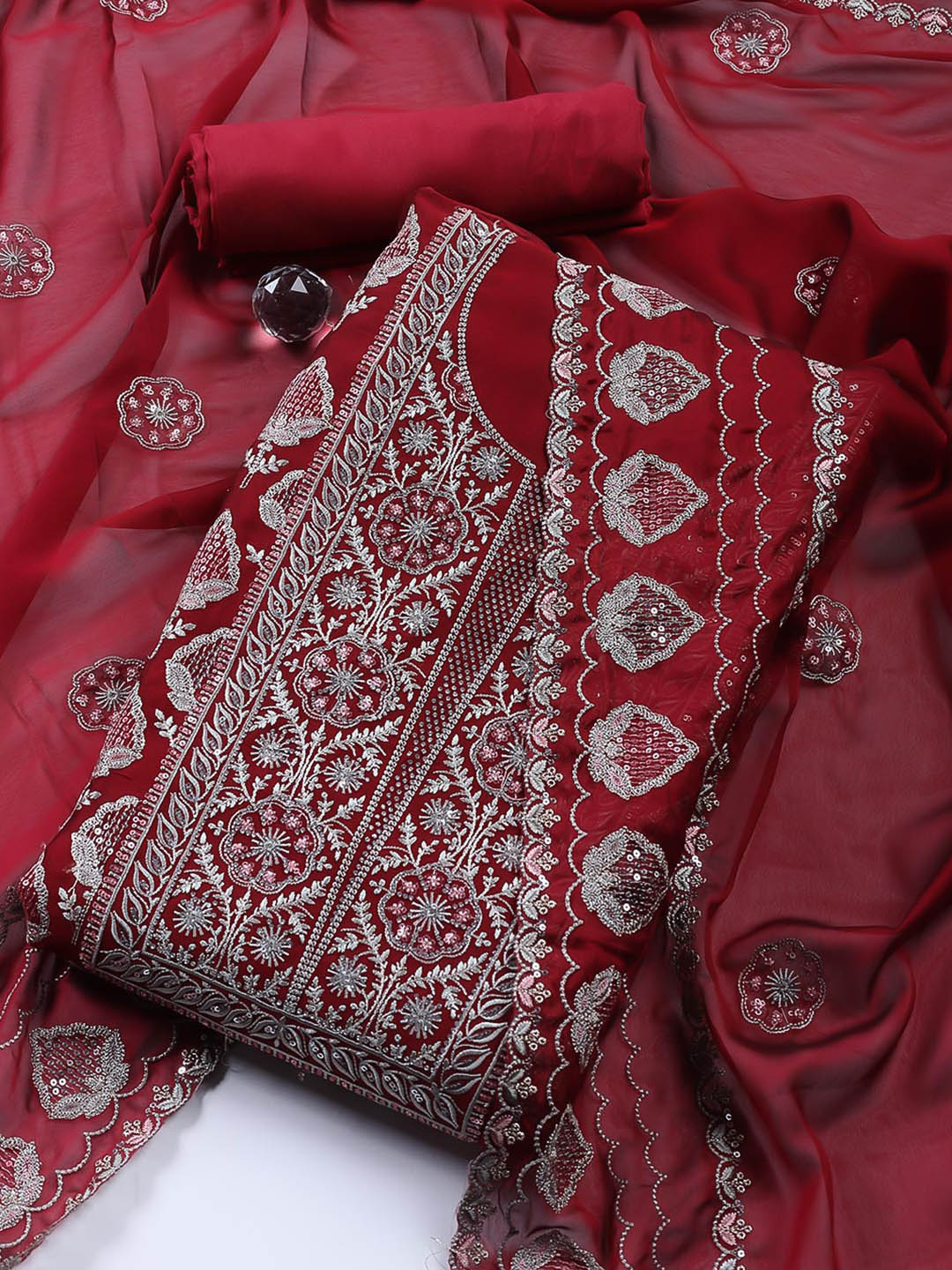 Embroidered Organza Unstitched Suit Piece With Dupatta