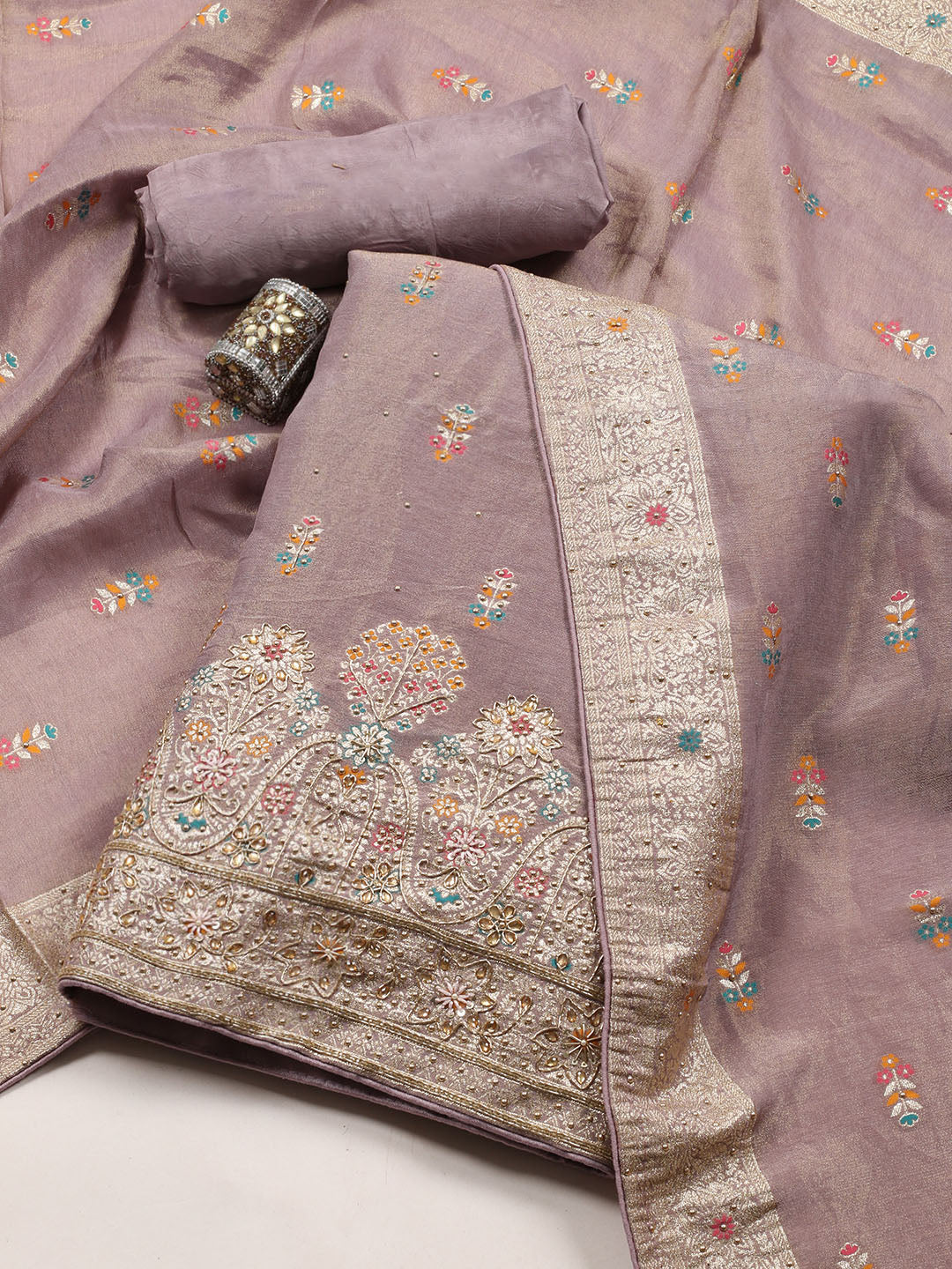 Woven Tissue Unstitched Suit Piece With Dupatta