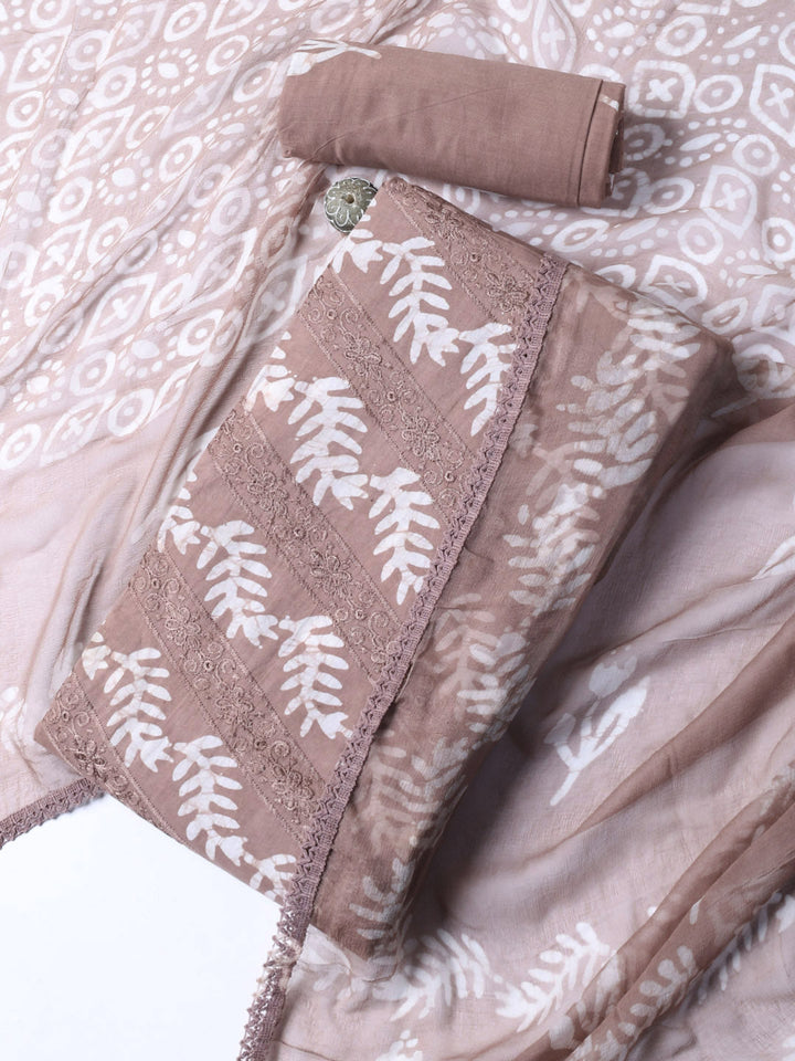 Printed Cotton Blend Unstitched Suit With Dupatta