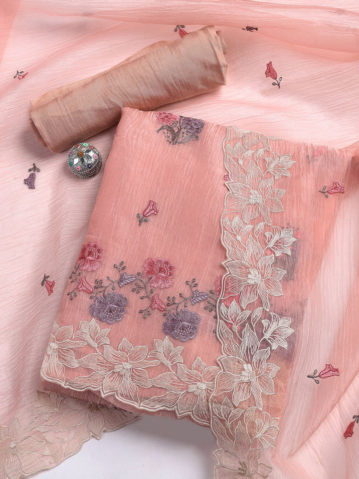 Embroidery Tissue Unstitched Suit With Dupatta