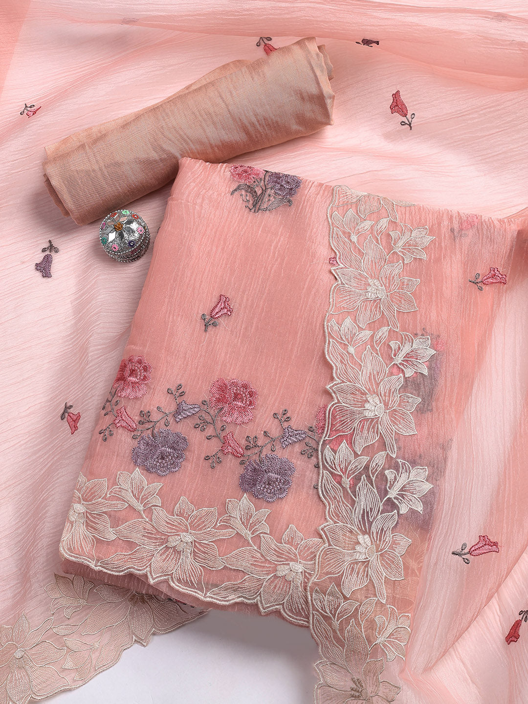 Embroidery Tissue Unstitched Suit With Dupatta