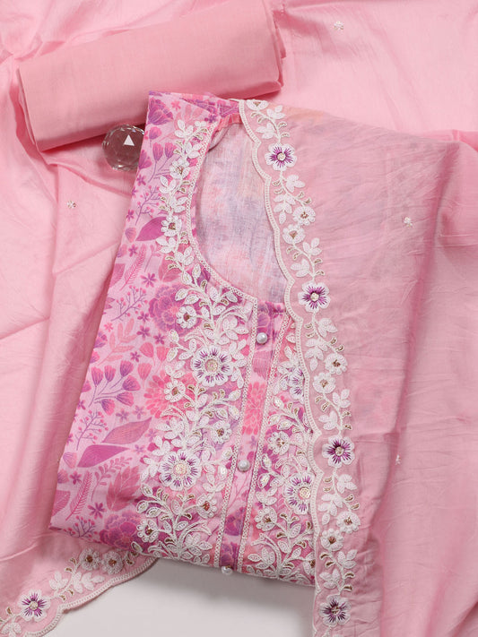 Neck Embroidery Linen Unstitched Suit With Dupatta