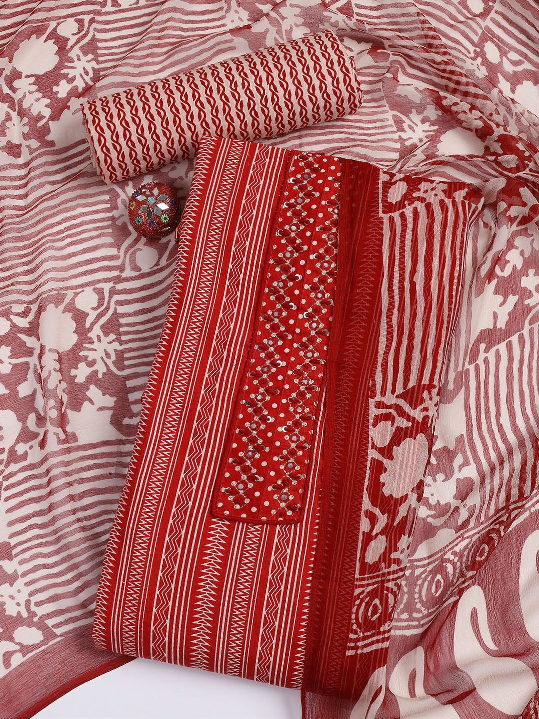 Printed Cotton Blend Unstitched Suit With Dupatta