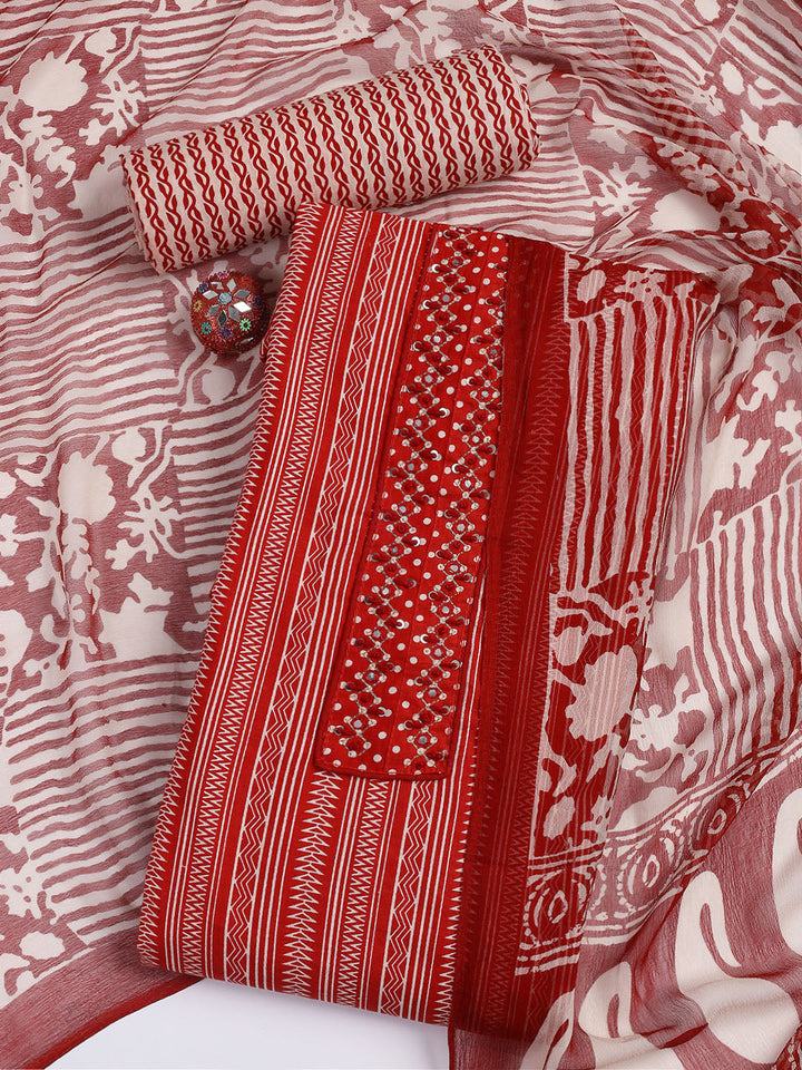 Printed Cotton Blend Unstitched Suit With Dupatta