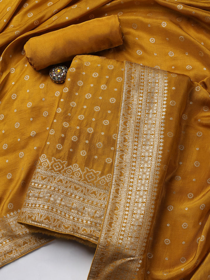 Embroidered Art Silk Unstitched Suit Piece With Dupatta