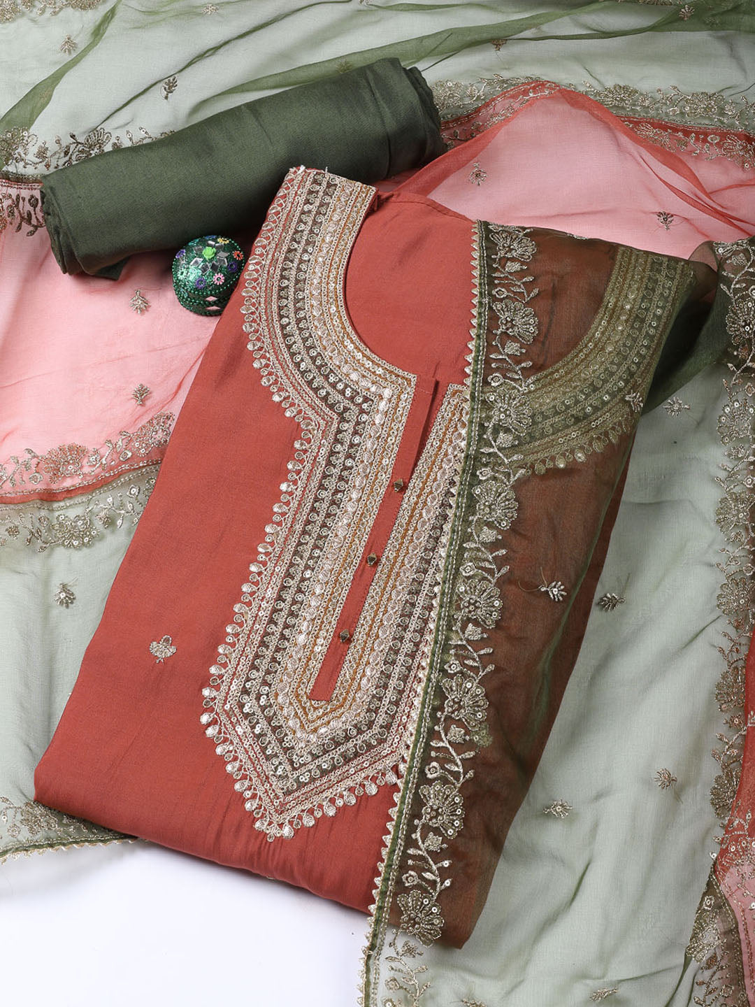 Embroidery Chanderi Unstitched Suit With Dupatta