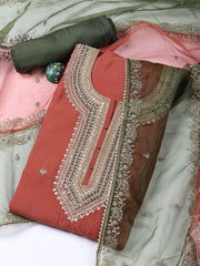 Embroidery Chanderi Unstitched Suit With Dupatta