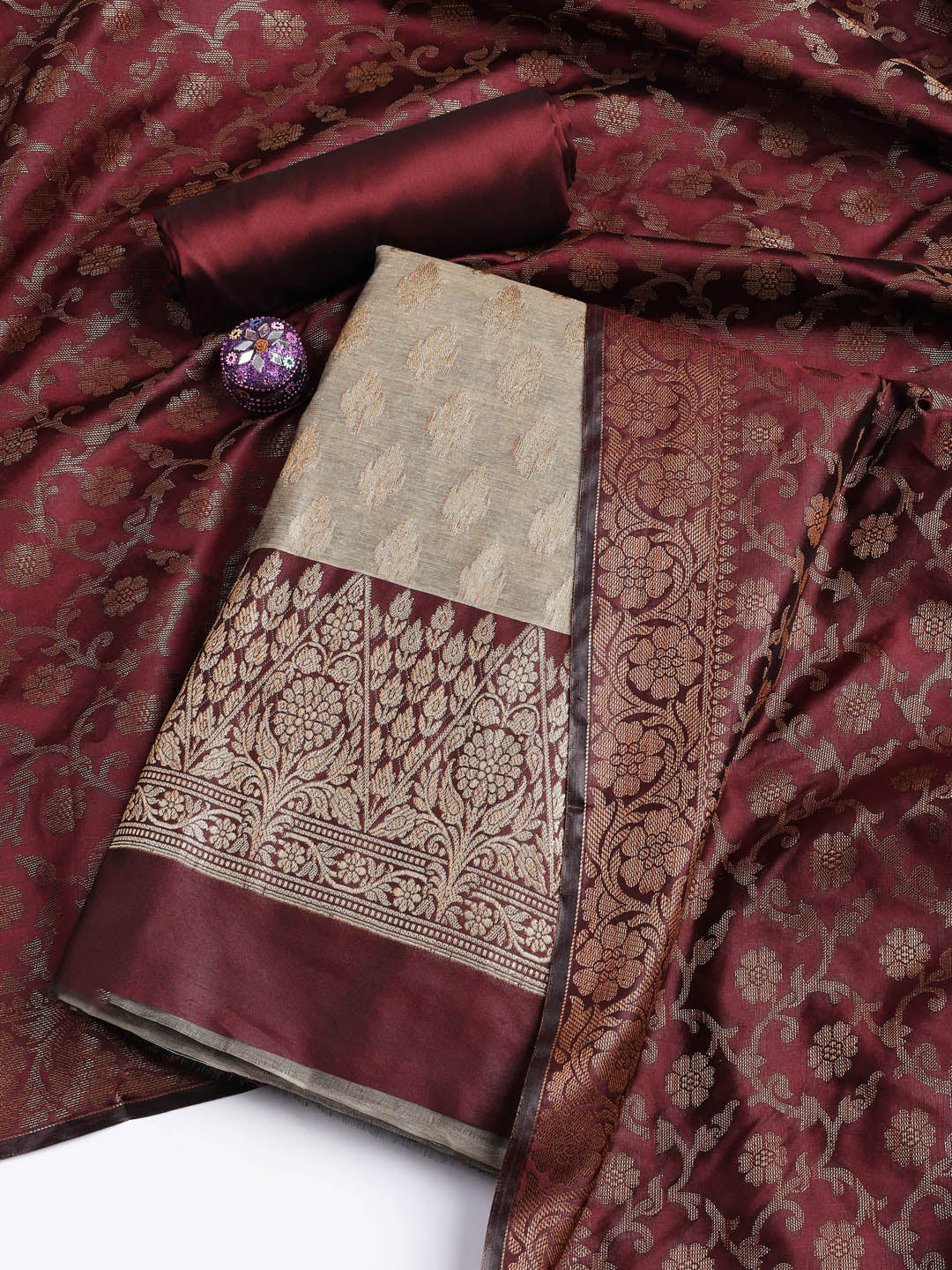 Woven Chanderi Unstitched Suit With Dupatta