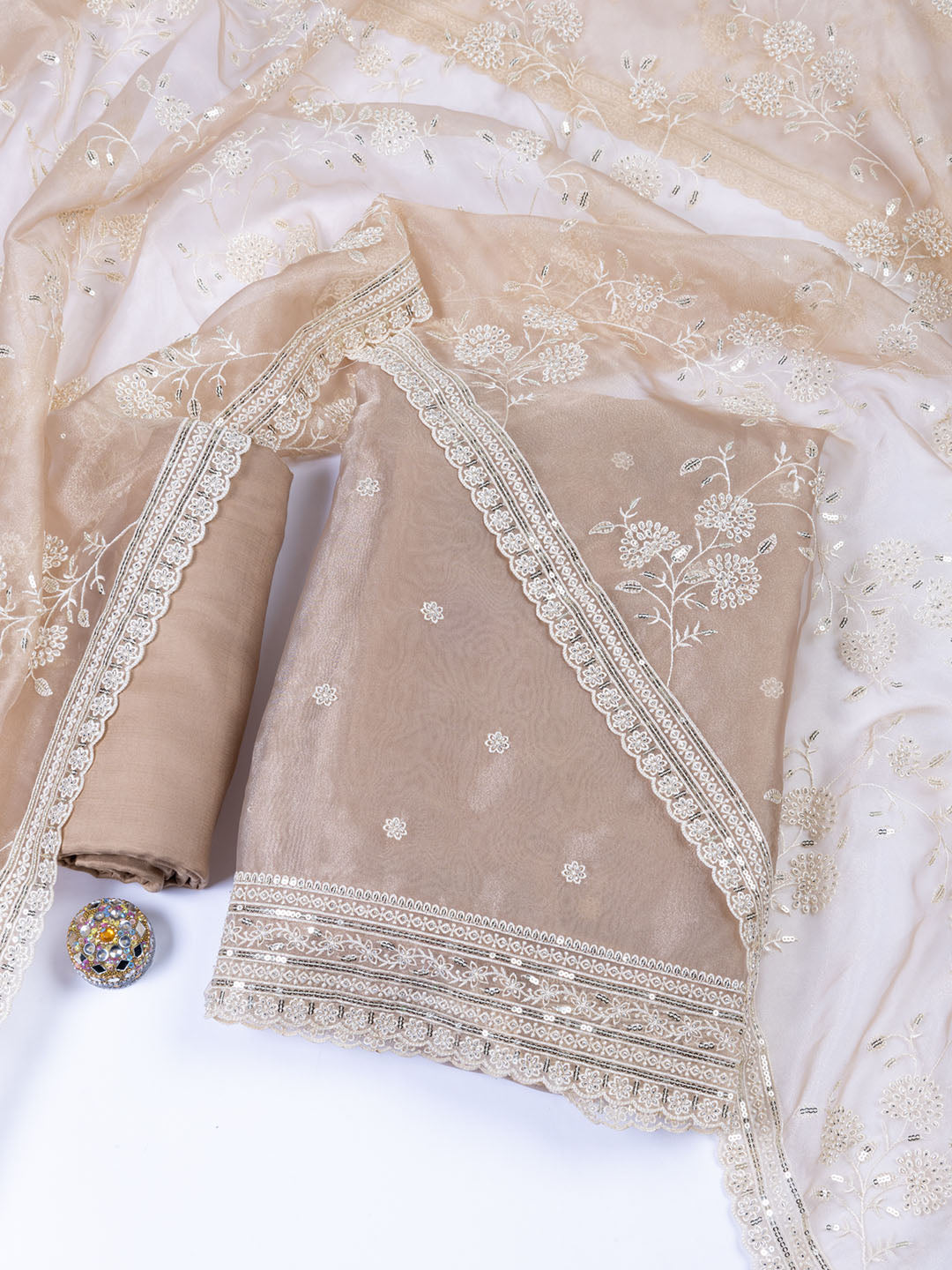 Embroidered Organza Unstitched Suit With Dupatta