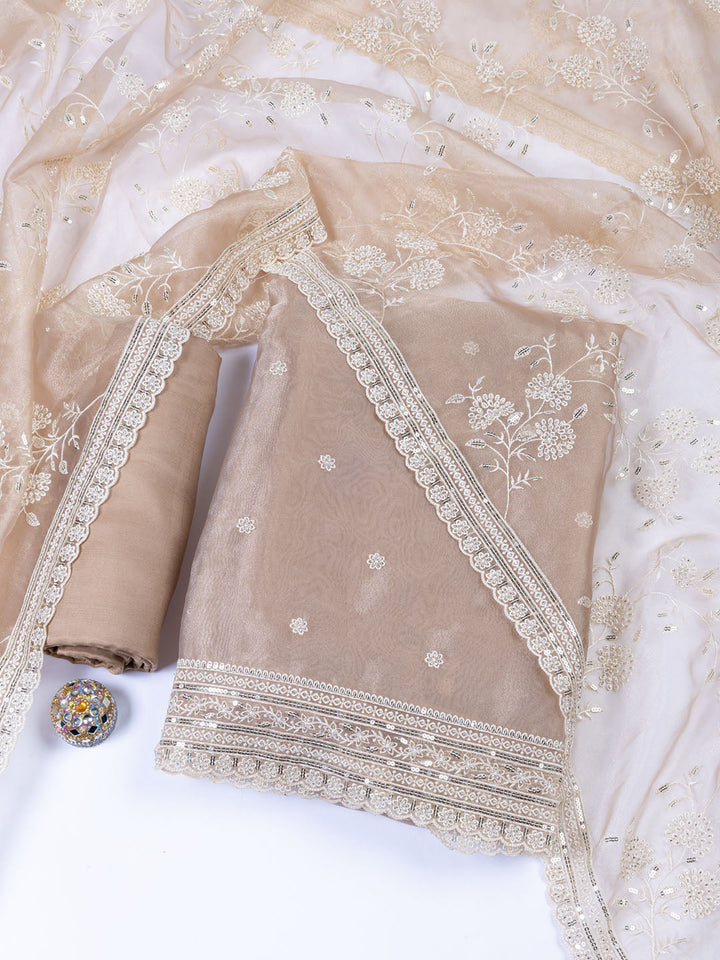 Embroidered Organza Unstitched Suit With Dupatta