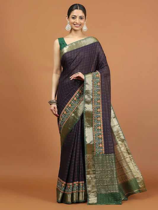 Patola Zari Border Printed Cotton Blend Woven Saree