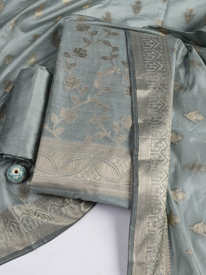 Woven Chanderi Unstitched Suit With Dupatta
