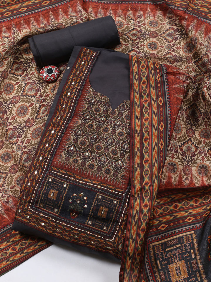 Printed Chanderi Unstitched Suit Piece With Dupatta