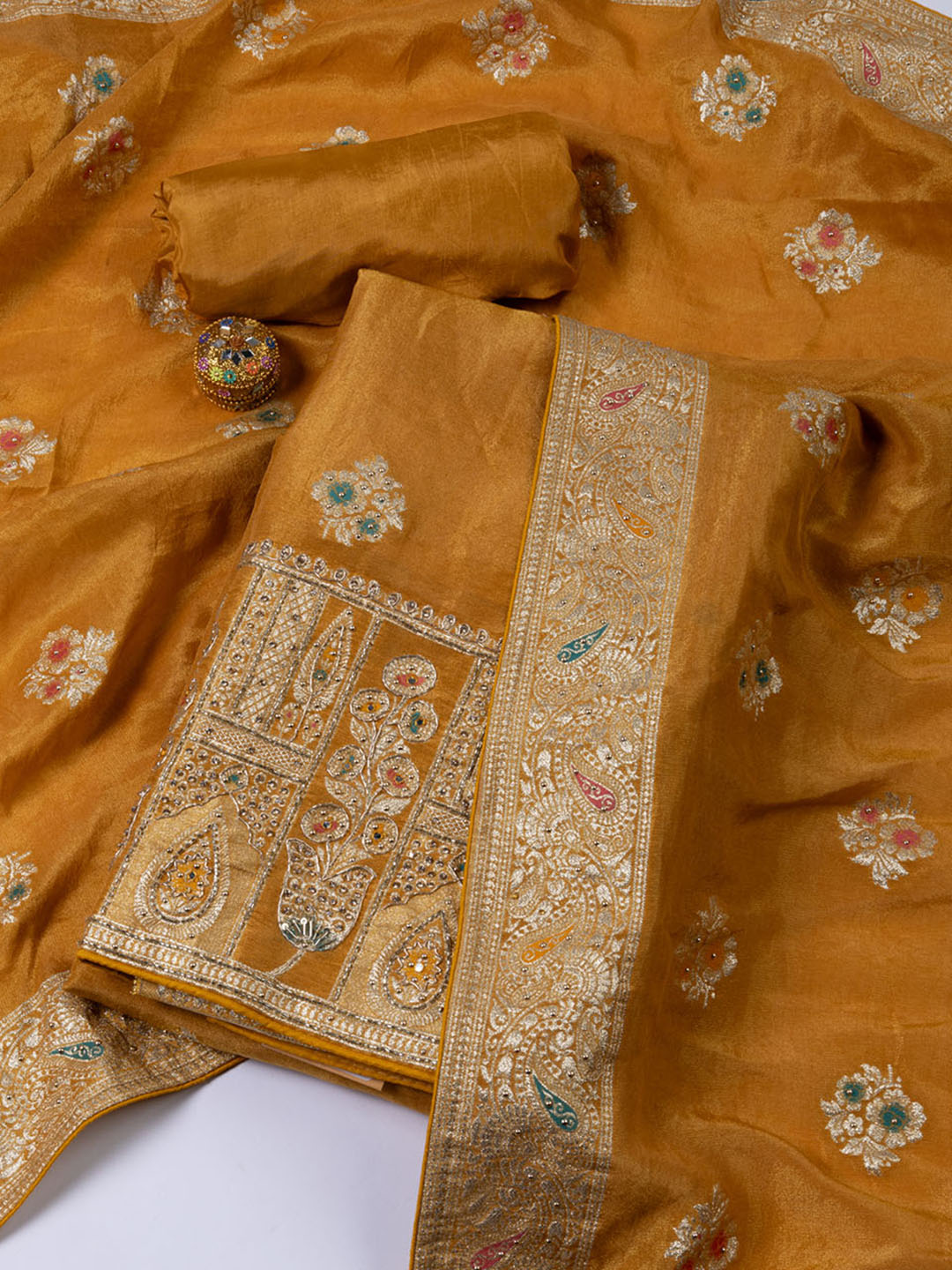Woven Tissue Unstitched Suit Piece With Dupatta