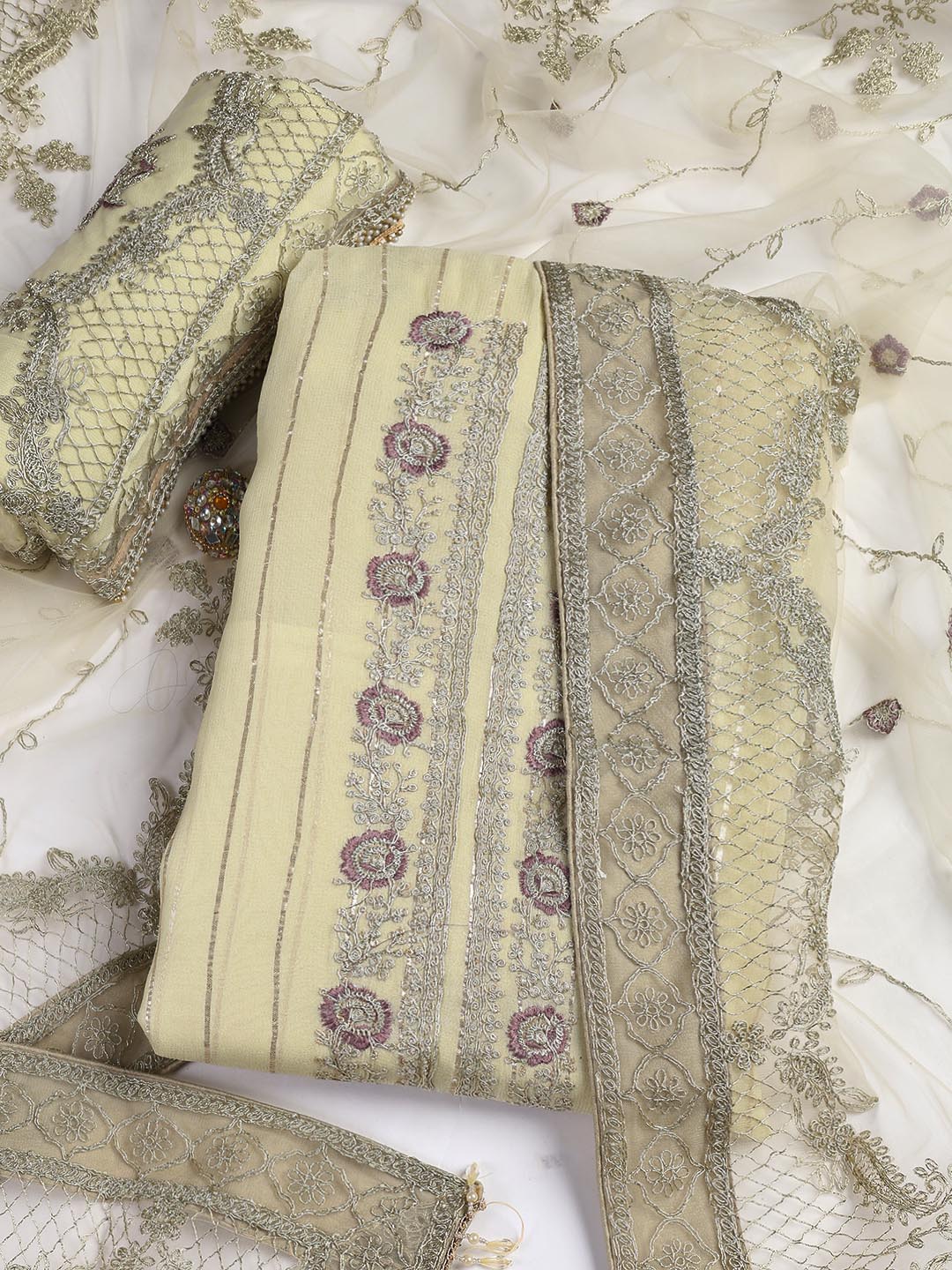 Embroidered Georgette Unstitched Suit Piece With Dupatta