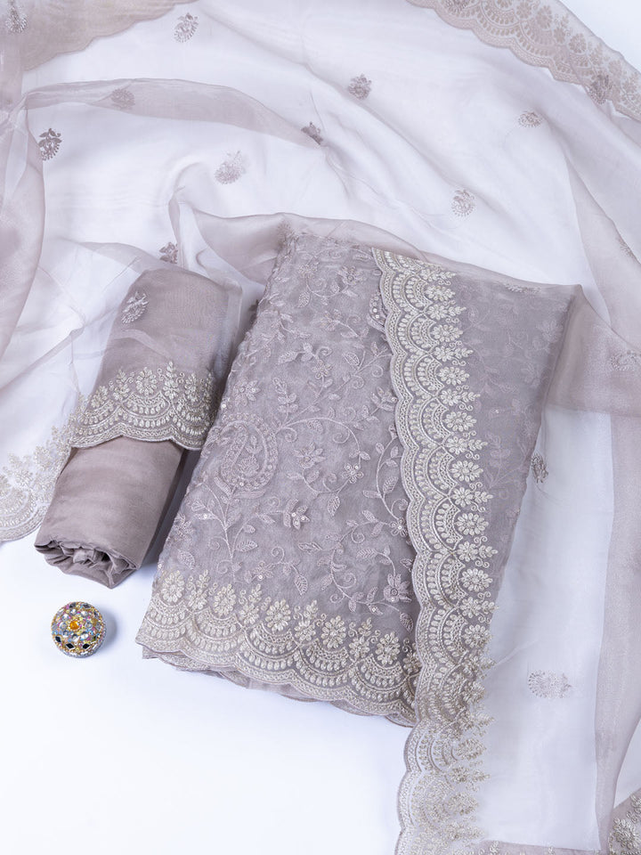 Embroidered Organza Unstitched Suit With Dupatta