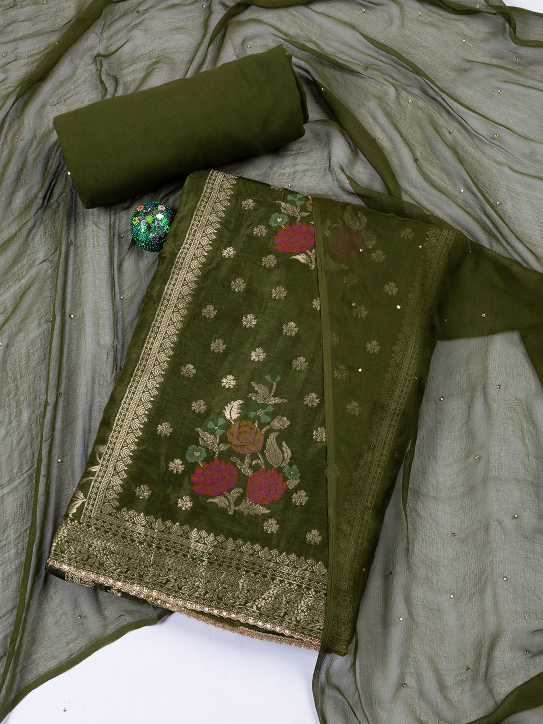 Woven Work Chanderi Unstitched Suit With Dupatta