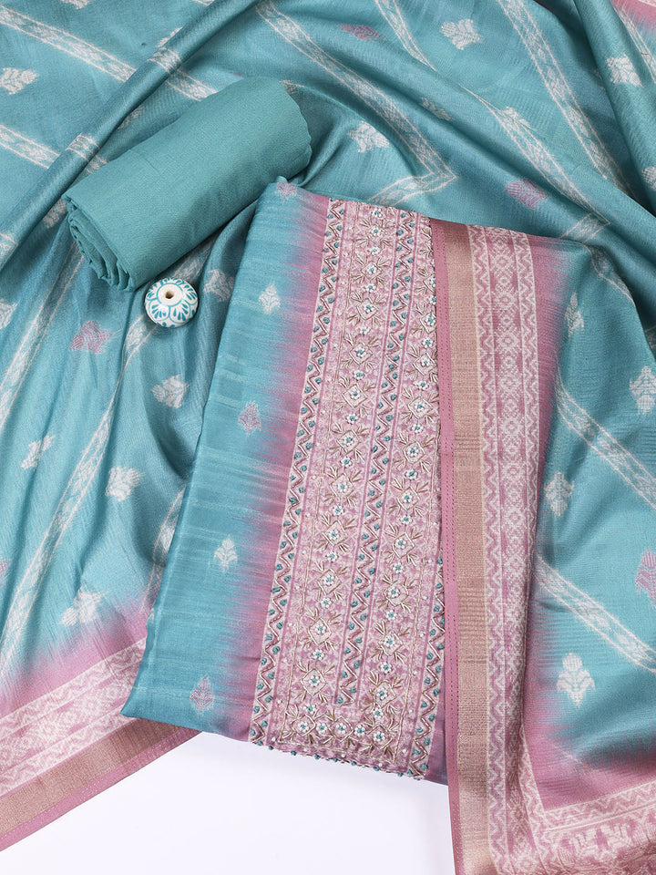 Embroidered Chanderi Unstitched Suit Piece With Dupatta