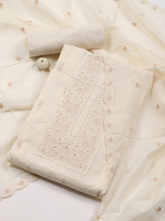 Neck Embroidered Cotton Unstitched Suit Piece With Dupatta