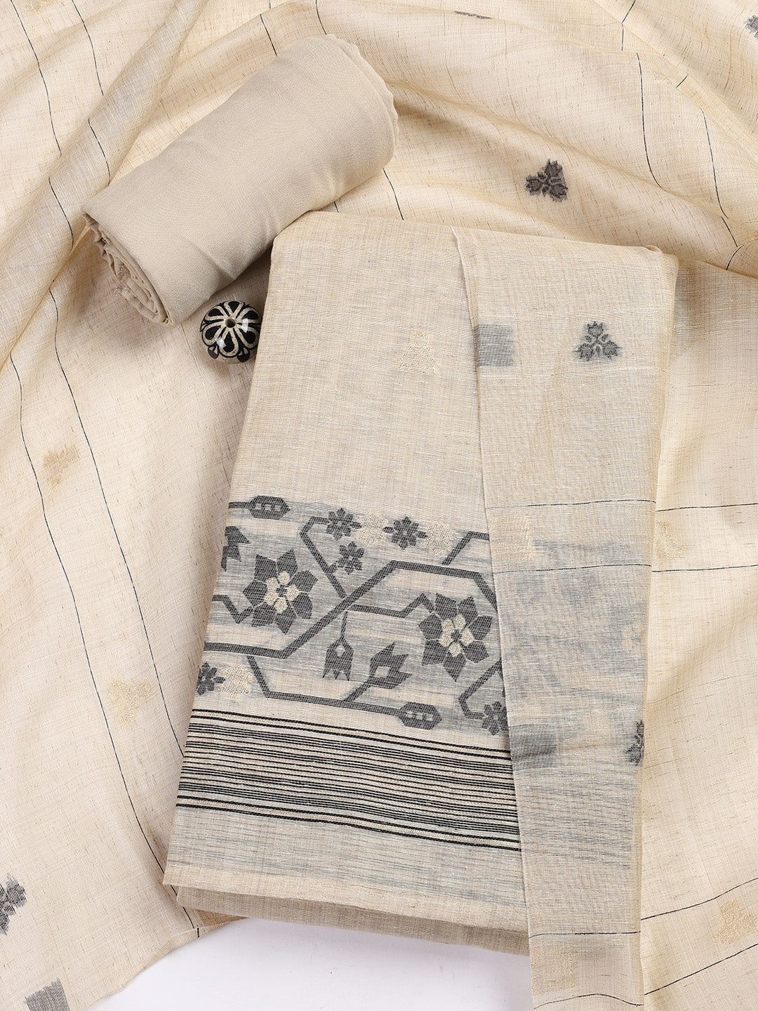 Embroidered Cotton Blend Unstitched Suit Piece With Dupatta