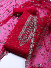 Embroidered Organza Unstitched Suit Piece With Dupatta