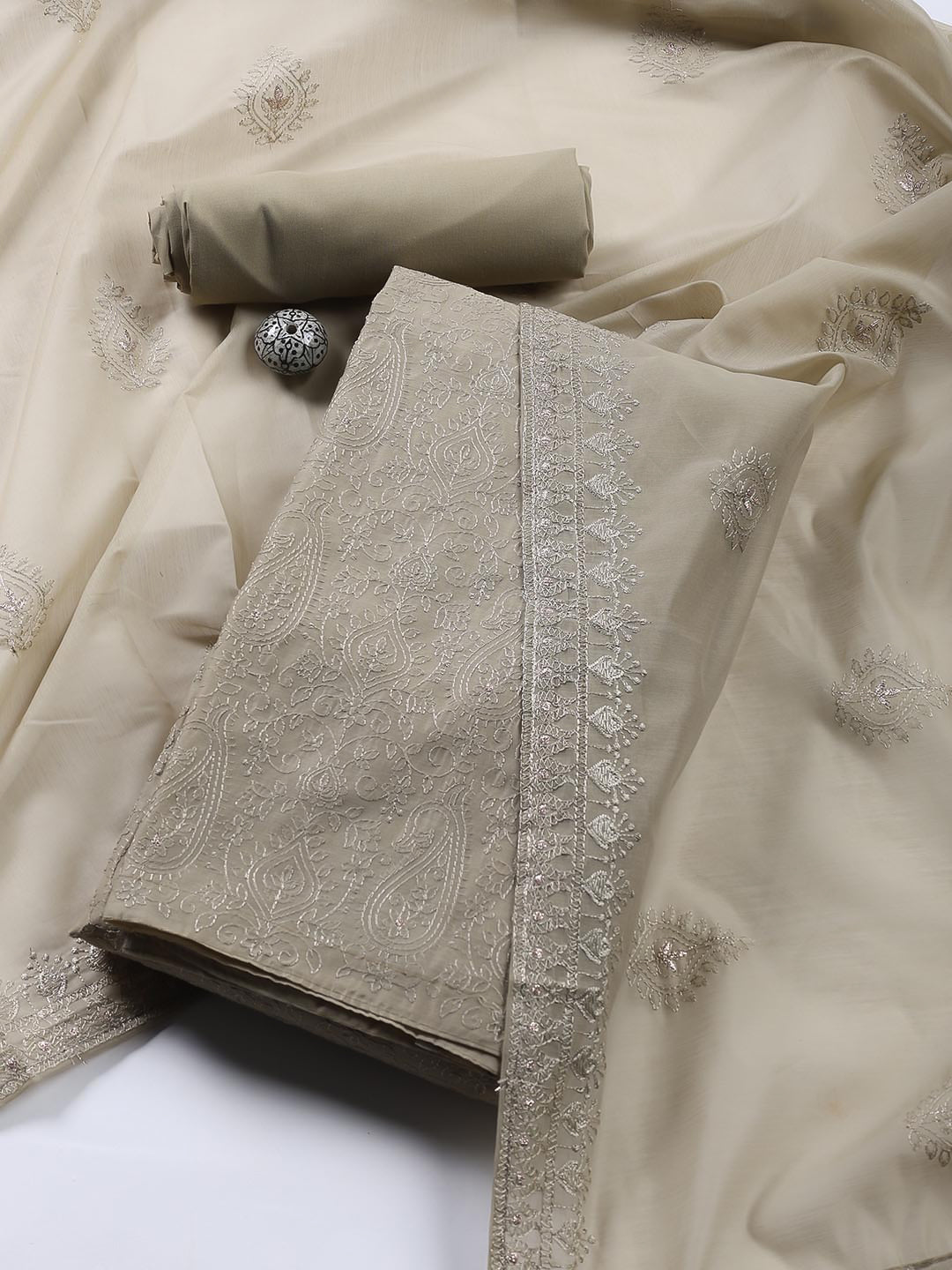Embroidered Chanderi Unstitched Suit With Dupatta