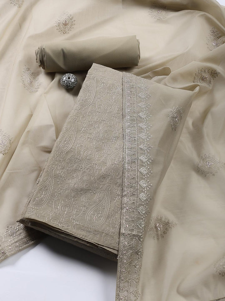 Embroidered Chanderi Unstitched Suit With Dupatta