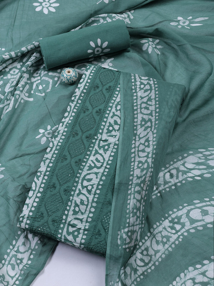 Printed Cotton Blend Unstitched Suit Piece With Dupatta