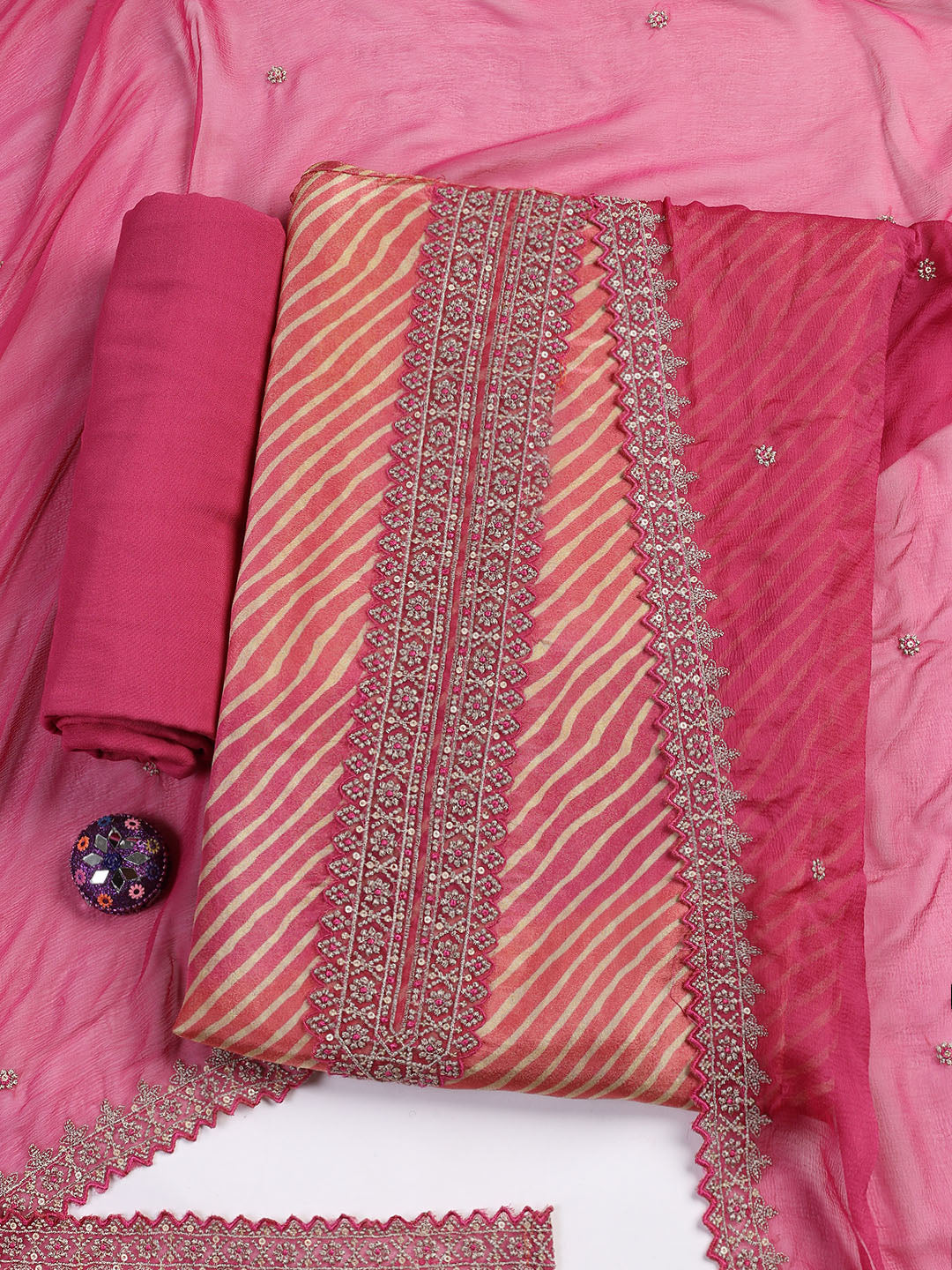 Patch Neck Art Silk Unstitched Suit With Dupatta