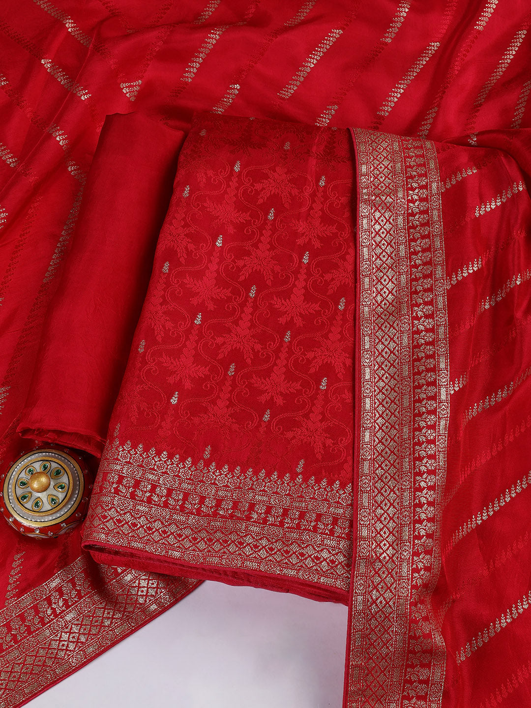 Embroidery Chanderi Unstitched Suit With Dupatta