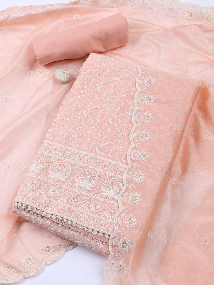 Embroidered Chanderi Unstitched Suit With Dupatta