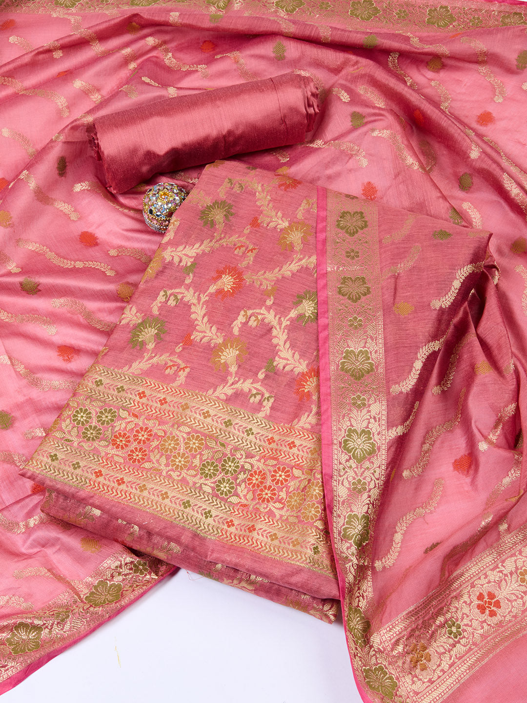 Woven Chanderi Unstitched Suit With Dupatta